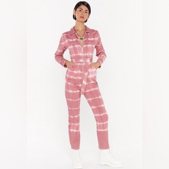 Nasty Gal‎ Good Vibes Only Denim Tie Dye Boilersuit Sz 4 - Picture 9 of 9